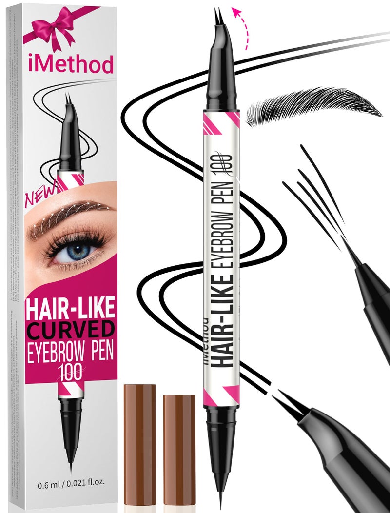 iMethod Curved Eyebrow Pen - 2-in-1 Dual-Ended Microblading Eyebrow Pencil with Curved Tip and Precise Brush-Tip, Brow Pen for Natural Hair-Like Brows, Lasts All-Day, Black - Image 1