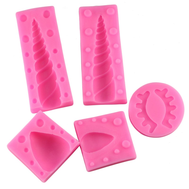 Mujiang Unicorn Silicone Cake Topper Molds Fondant Cake Decorating Molds Unicorn Horn Ears and Eyelash Set 5 Pcsset