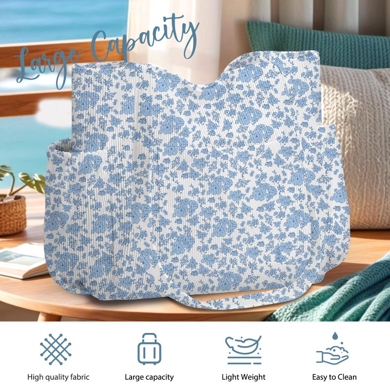 Hatisan Corduroy Tote Bag for Women, Large Capacity Cute Tote Bags With 6 Pockets, Laptop Tote Bag Crossbody Shoulder Handbag Teacher Nurse Bags for Work Travel Gym(Blue Flowers) - Image 4