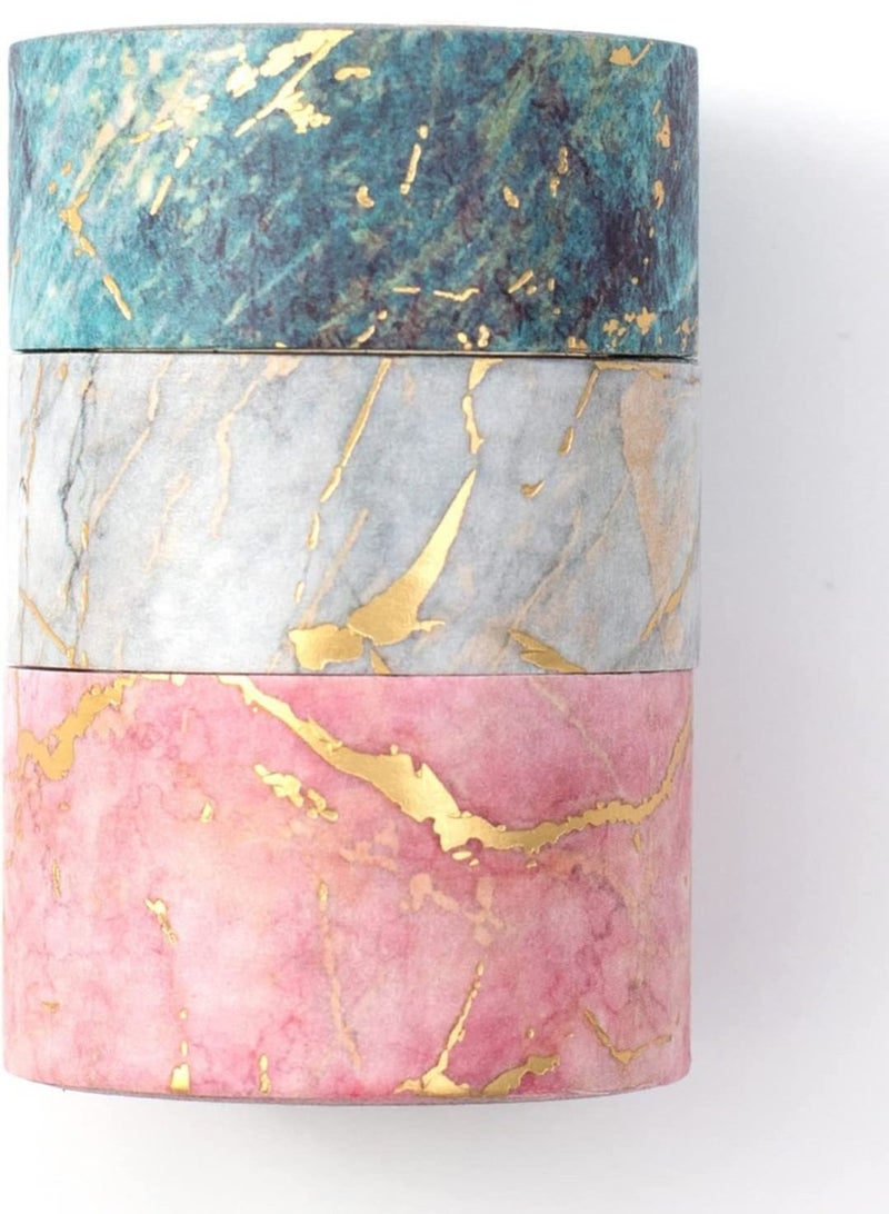 Excefore Washi Tape Set, 3 Rolls Gold Veins Gorgeous Foil Masking Set Decorative for Arts, DIY Crafts, Journal Supplies, Planners, Scrapbook, Card/Gift Wrapping (Marbling Patterns)  - Image 1