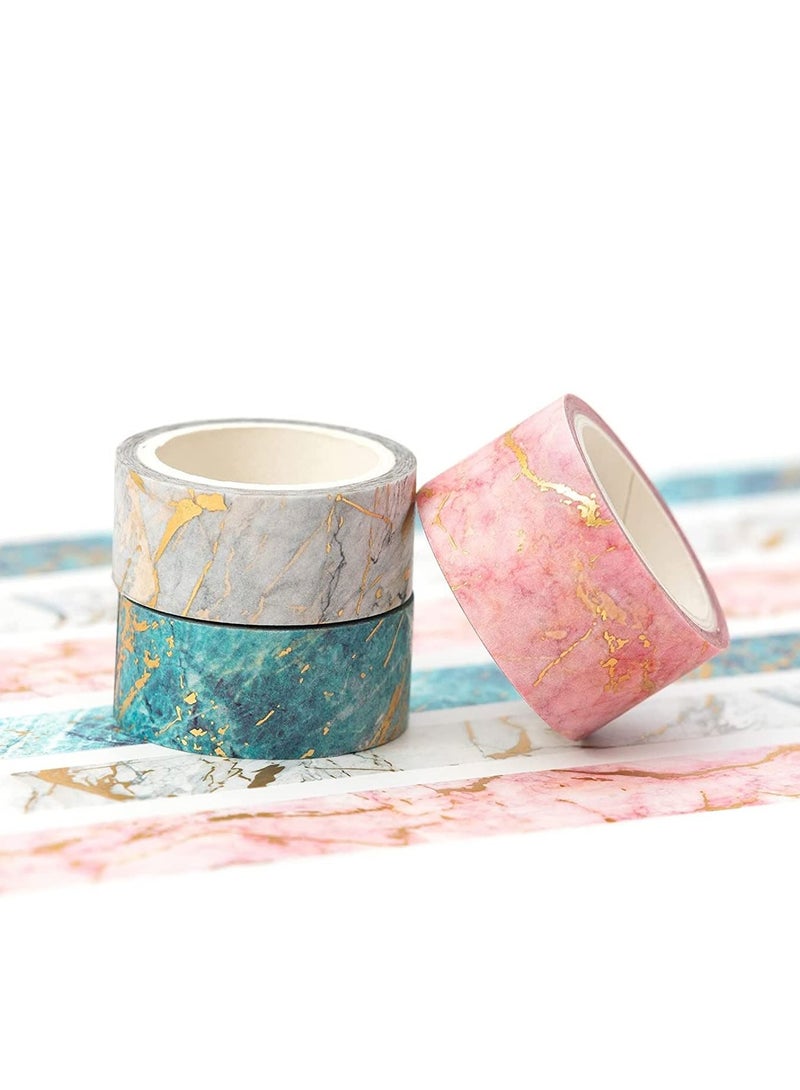 Excefore Washi Tape Set, 3 Rolls Gold Veins Gorgeous Foil Masking Set Decorative for Arts, DIY Crafts, Journal Supplies, Planners, Scrapbook, Card/Gift Wrapping (Marbling Patterns)  - Image 2