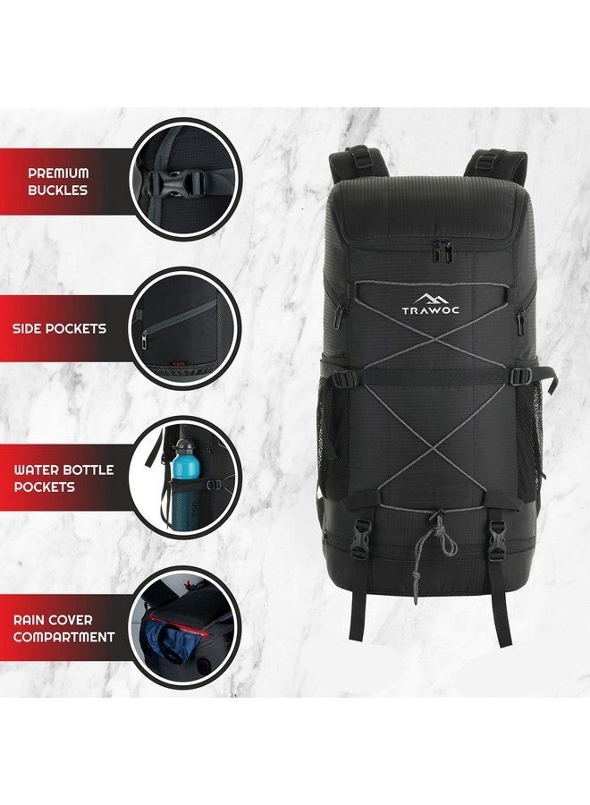 Trawoc حقيبة ظهر ترافوك ستيلث 40 لتر للسفر للرجال والنساء، حقيبة لابتوب 40 لتر مع غطاء مطري وحيز للأحذية، حقيبة غير رسمية للتنزه والمشي، أسود معدني، SHK021 - Image 4
