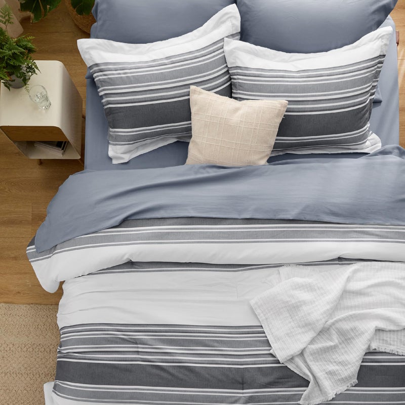 Bedsure King Size Comforter Set 7 Pieces Bed in a Bag, Cationic Dyeing, Reversible, Bedding Set for All Seasons with 1 Comforter (265 cm x 230 cm), 1 Fitted Sheet (198 cm x 203 cm) with 35 cm Deep Pocket,  1 Flat Sheet (275 cm x 260 cm) , 2 Pillowcases (50 cm x 100 cm) & 2 Pillow Shams (50 cm x 90 cm), Dark Grey Striped - Image 3