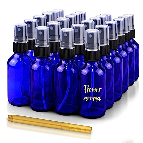 CULINAIRE 2oz Glass Spray Bottles for Essential Oils with Gold Pen Marker, Small Fine Mist Spray Bottle, Refillable, for Hair Spray, Essential Oils, Colognes, and Hand Sanitizers, Blue, Pack of 24 - Image 1