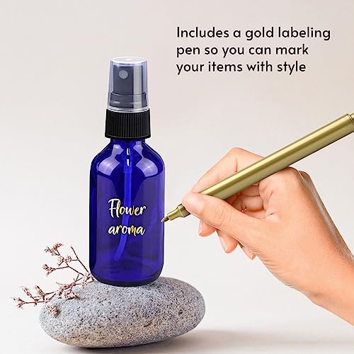 CULINAIRE 2oz Glass Spray Bottles for Essential Oils with Gold Pen Marker, Small Fine Mist Spray Bottle, Refillable, for Hair Spray, Essential Oils, Colognes, and Hand Sanitizers, Blue, Pack of 24 - Image 4