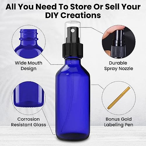 CULINAIRE 2oz Glass Spray Bottles for Essential Oils with Gold Pen Marker, Small Fine Mist Spray Bottle, Refillable, for Hair Spray, Essential Oils, Colognes, and Hand Sanitizers, Blue, Pack of 24 - Image 2