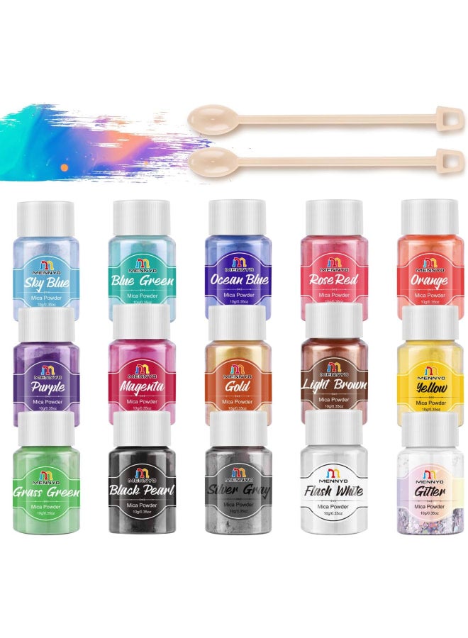Epoxy Resin Pigment Candle Pigment 10 g x 15 Colours Natural Metallic Mica Powder for Candle Making Soap, Paint, Slime, Makeup, Nail Polish, Bath Bomb  - Image 1