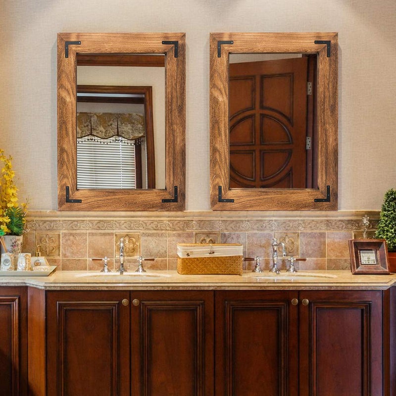 YOSHOOT Rustic Wooden Framed Wall Mirror, Natural Wood Bathroom Vanity Mirror for Farmhouse Decor, Vertical or Horizontal Hanging, 32" x 24", Brown - Image 5
