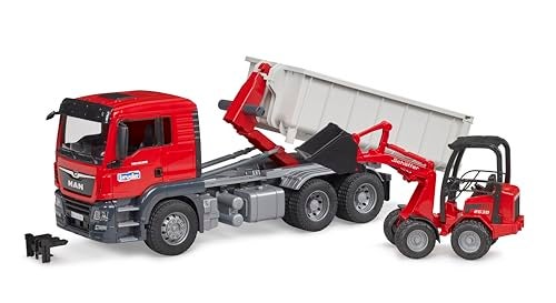 Bruder 03767 Man TGS Truck with Roll Off Container and Schffer Compact Loader 2630 - Image 1