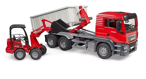 Bruder 03767 Man TGS Truck with Roll Off Container and Schffer Compact Loader 2630 - Image 3