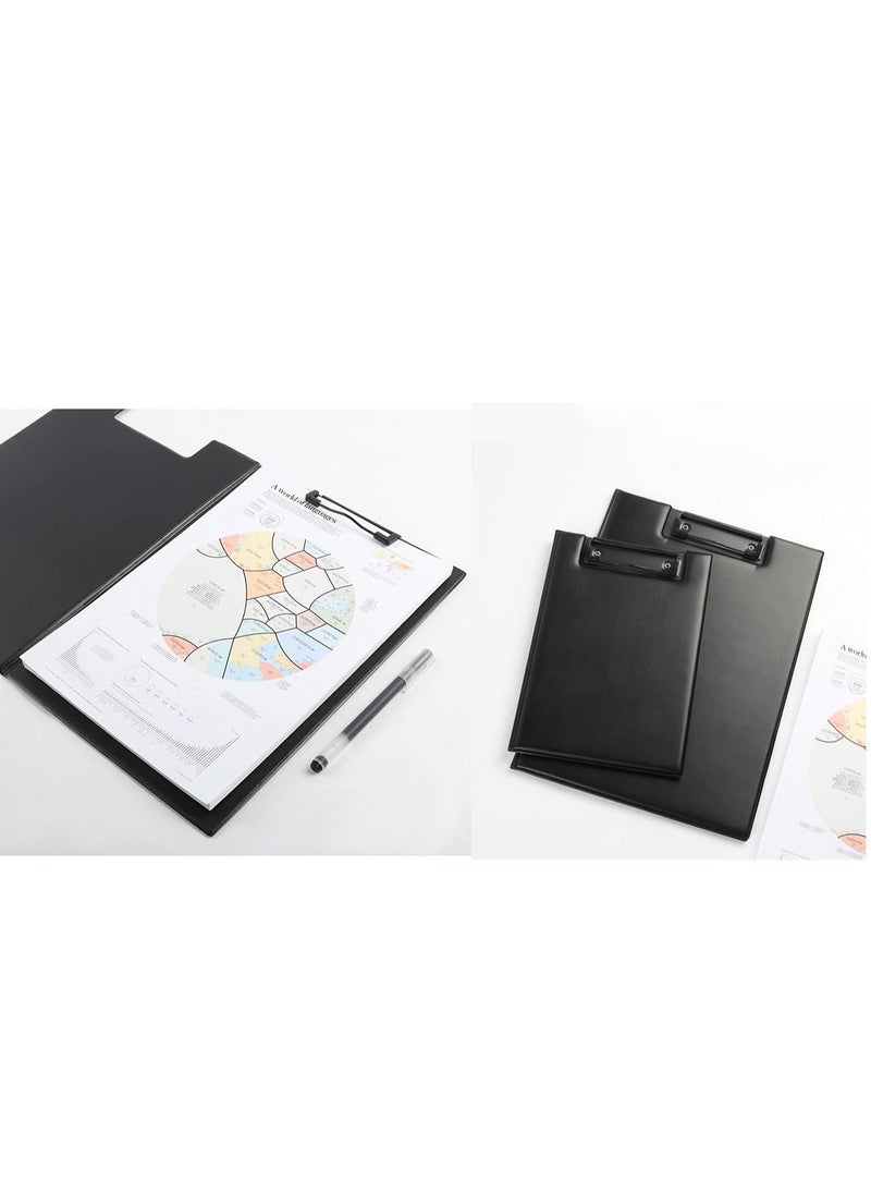 Leather A5 Foldable Clipboard, 2 Pcs, Thicken PU File Folder, 360-Degree Over Flip Writing Pad, Document Storage Organizer for Business Meetings and Office Use