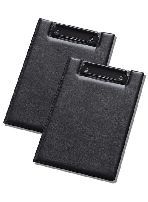 Leather A5 Foldable Clipboard, 2 Pcs, Thicken PU File Folder, 360-Degree Over Flip Writing Pad, Document Storage Organizer for Business Meetings and Office Use