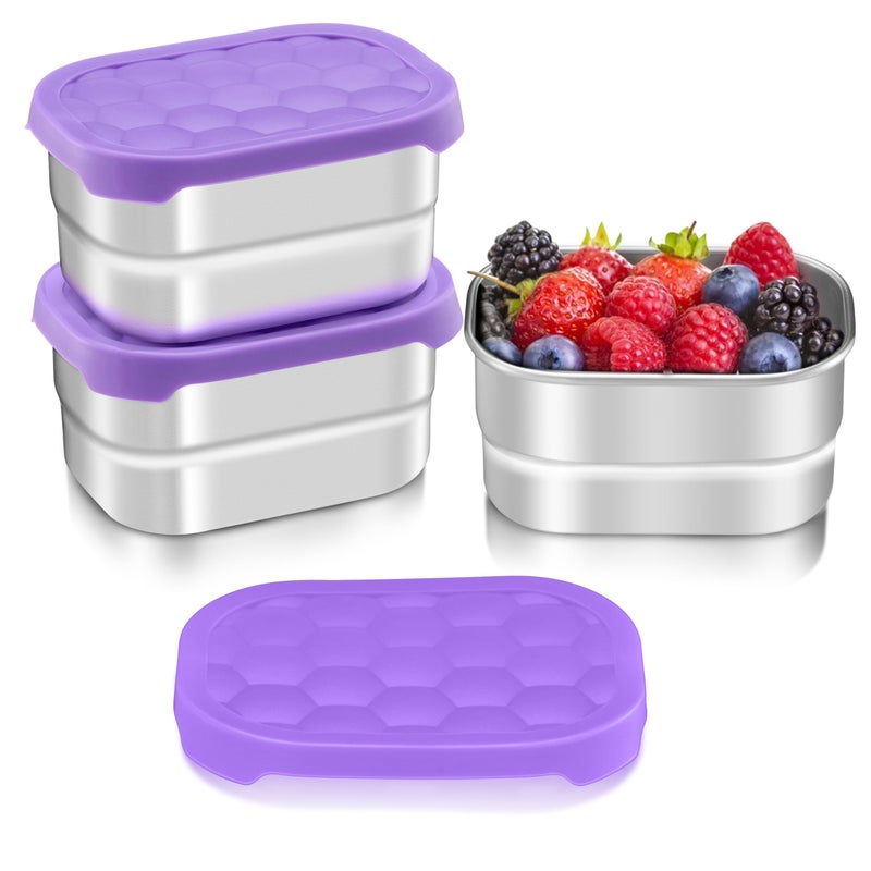 HaWare Stainless Steel Snack Containers for Toddlers and Kids 8 oz Leak Proof Food Storage Containers with Silicone Lids Stackable  Reusable Small Metal Lunch Box for Daycare and School 3 Packs