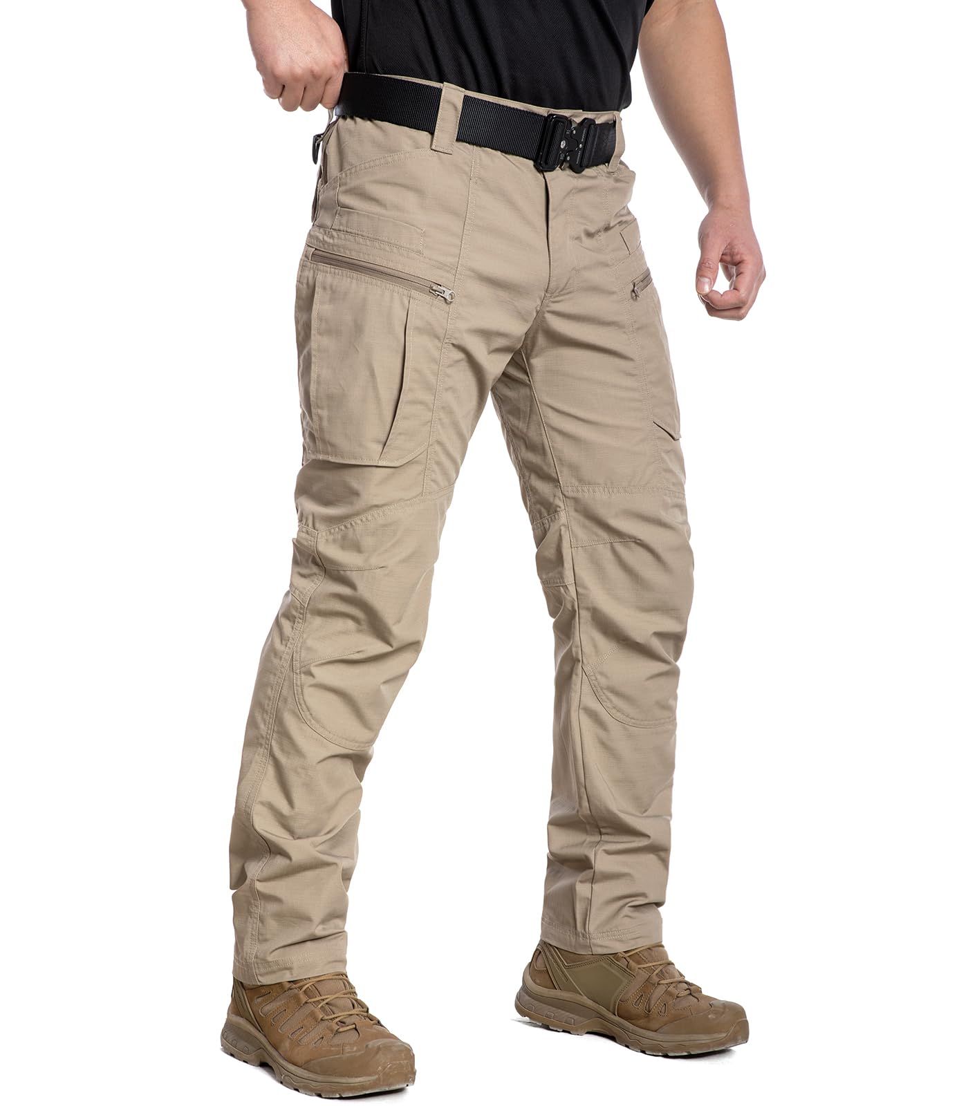 CARWORNIC Men's Ripstop Tactical Pants Water Resistant Cargo Work Pants Lightweight Breathable Outdoor Hiking Pants for EDC Military Combat Security Construction Trekking with 8 Pockets Khaki