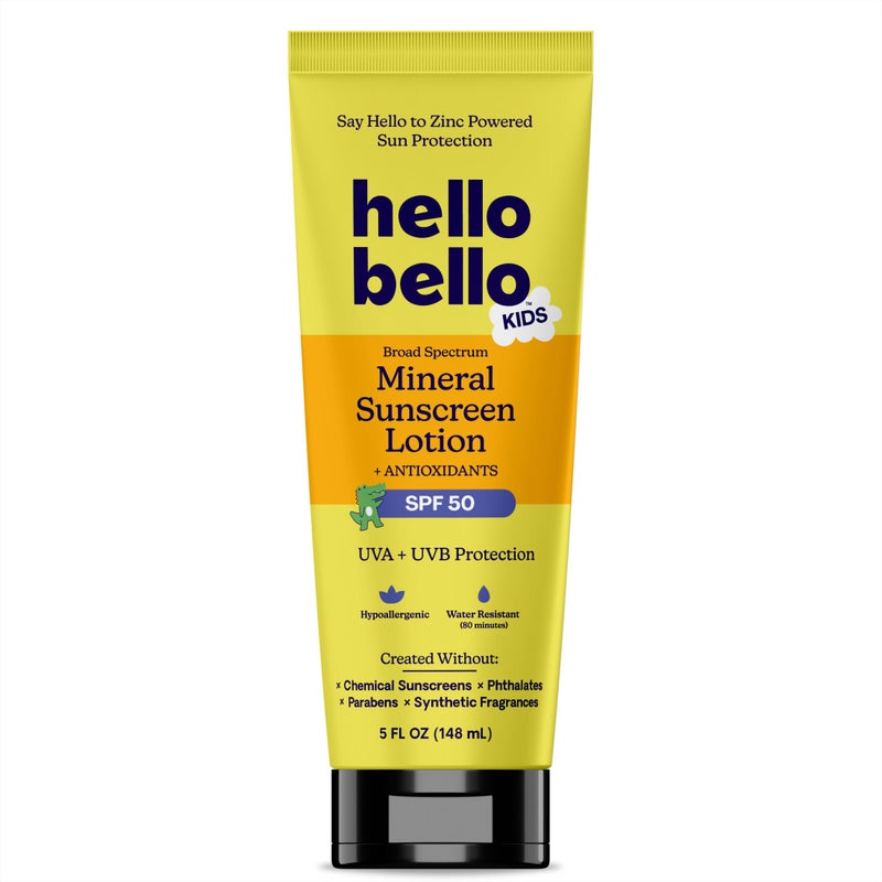 Hello Bello Kids Mineral Sunscreen SPF 50 Lotion Broad Spectrum Sun Protection for Sensitive Skin Water Resistant with Antioxidants 5oz - Image 3