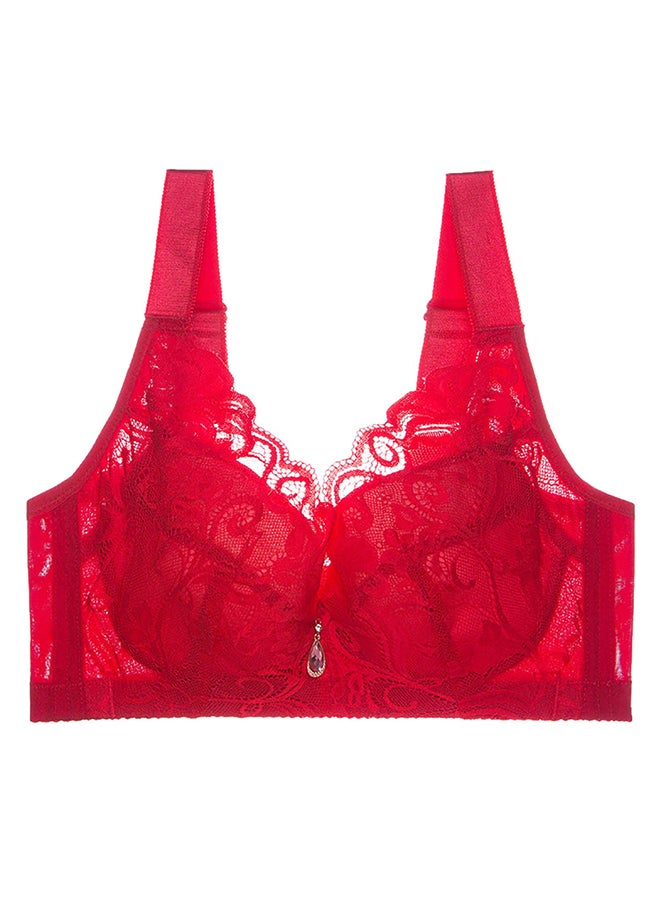 MARGOUN Women's Small Size Lace Bra Wide Straps Wireless Bralettes with Full Cup Pads Bras for Ladys Women 36/80 Red - Image 1