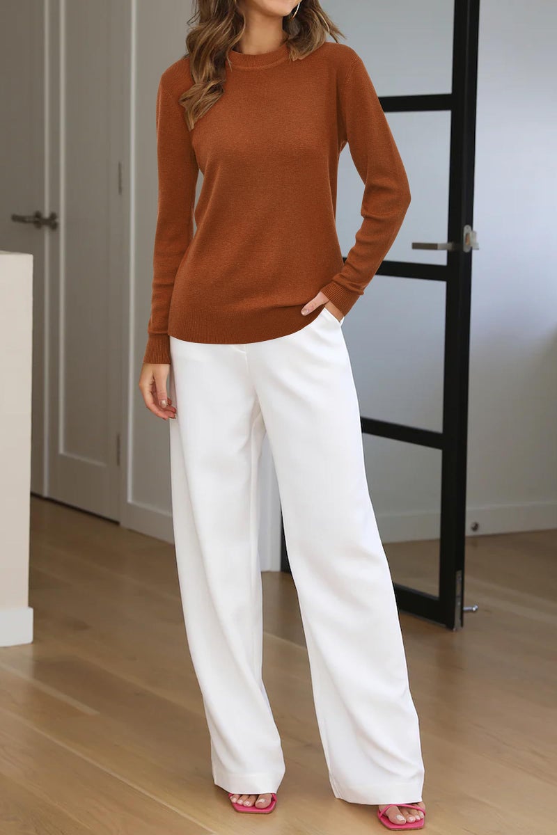 Arach&Cloz Womens Fall Sweaters Clothes Tops Trendy 2024 Long Sleeve Crew Neck Ladies Knit Tops Casual Outfits Dressy Clothing Halloween(A-Caramel,S) - Image 5