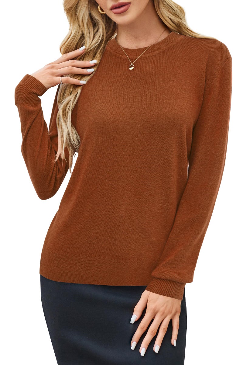 Arach&Cloz Womens Fall Sweaters Clothes Tops Trendy 2024 Long Sleeve Crew Neck Ladies Knit Tops Casual Outfits Dressy Clothing Halloween(A-Caramel,S) - Image 2