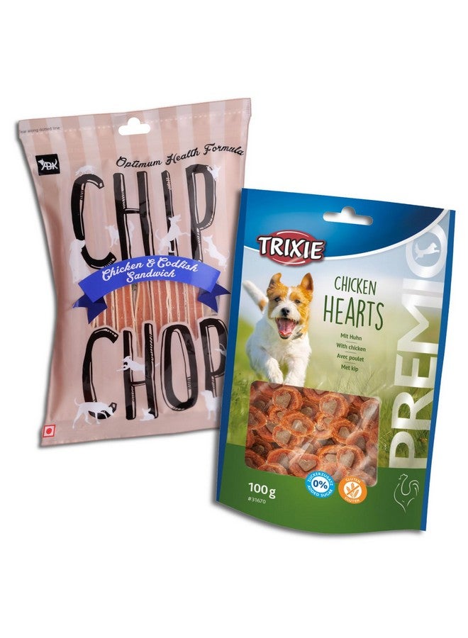 تريكسي مكافآت الكلاب من بريميو، 100 جرام وعبوتان من شرائح الدجاج وساندويتش سمك القد للكلاب، 70 جرام - مناسبة لجميع سلالات الكلاب - Image 1