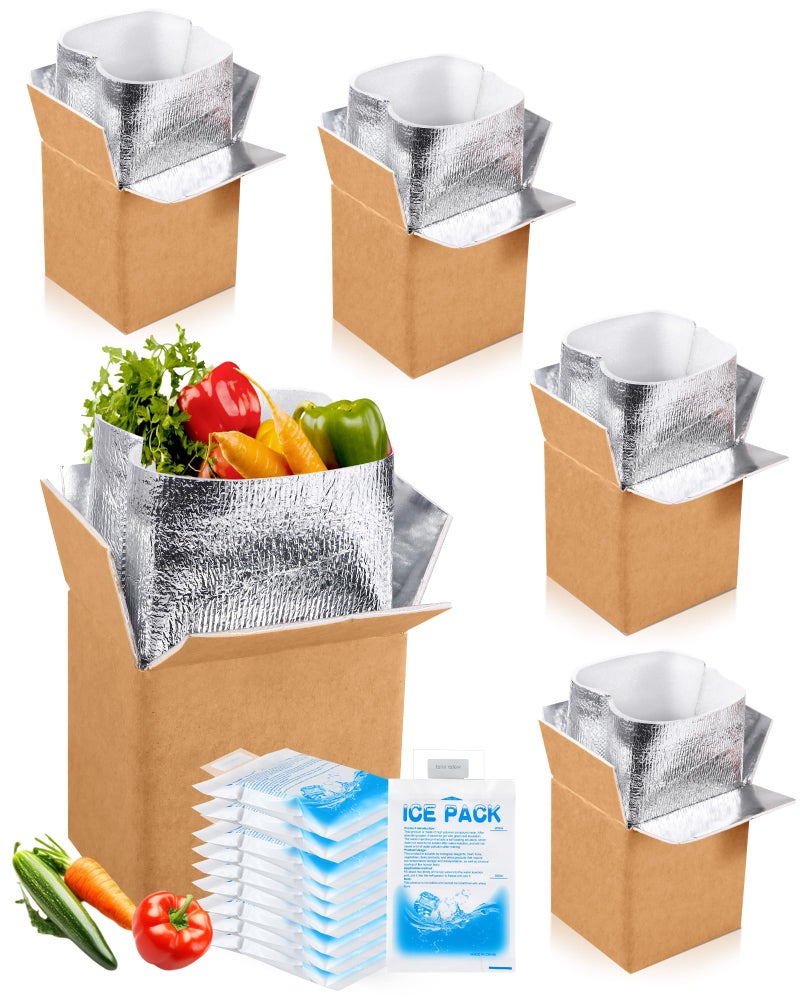 Honoson 4 Pcs Thermal Insulated Shipping Boxes for Frozen Food with Ice Pack and Aluminum Foil Liner for Shipping Big Cold Pack Cooler Mailing Boxes for Moving Hot Frozen Food 6 X 5 X 65 - Image 2