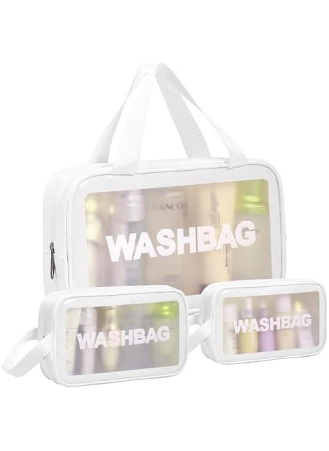 HOOKOR 3 PCS Travel Toiletry Bag for Women Men, Translucent Waterproof Makeup Cosmetic Travel Organizer Bag for Size Toiletries Accessories with Large Capacity, White (30-2)  - Image 1