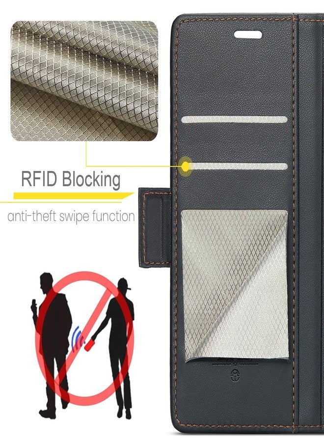 جراب محفظة SINIANL لهاتف سامسونج جالاكسي S25 ألترا مع خاصية حجب RFID، جراب محفظة S25 ألترا للرجال والنساء مع حامل بطاقات، مشبك مغناطيسي، مسند، جراب جلدي أسود قابل للطي لهاتف جالاكسي S25 ألترا - Image 2