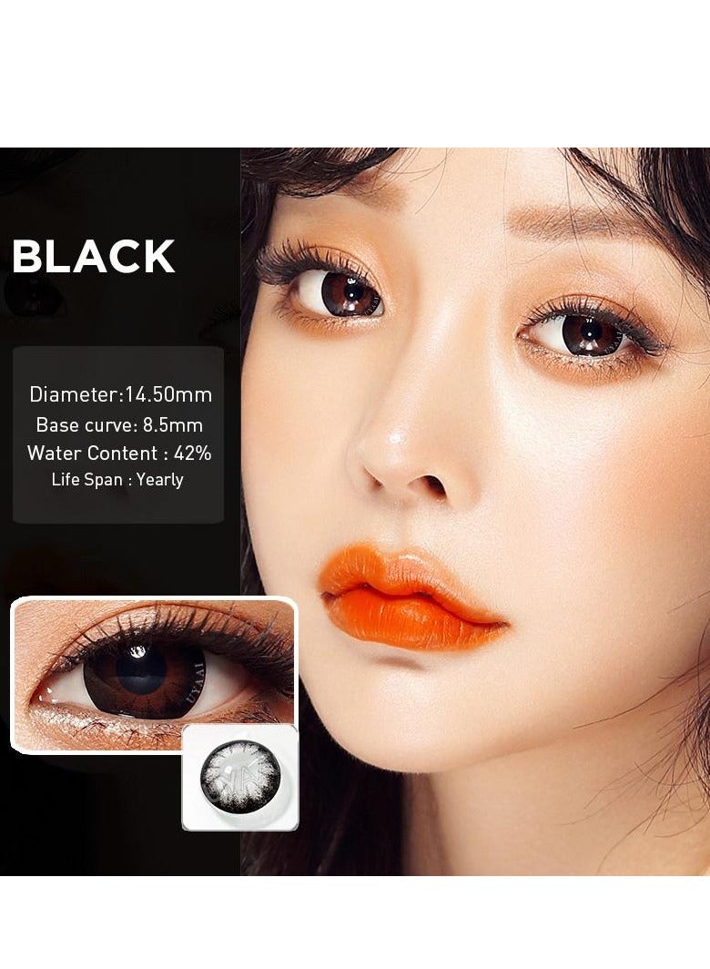 UYAAI Black Big Eyes Yearly Colored Contact Lenses, Unisex Cosmetic Contact Lenses, Natural Fashion Lenses, With Case  - Image 2