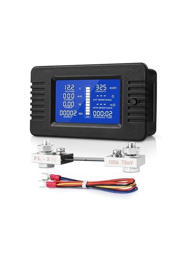 PROMASS promass DC 9 in 1 Battery Monitor Meter with Shunt, 0-200V 0-100A LCD Display Digital Current Voltage Power Energy Meter, Easy Installation Multimeter Voltmeter Ammeter for Cars RV Solar System  - Image 1
