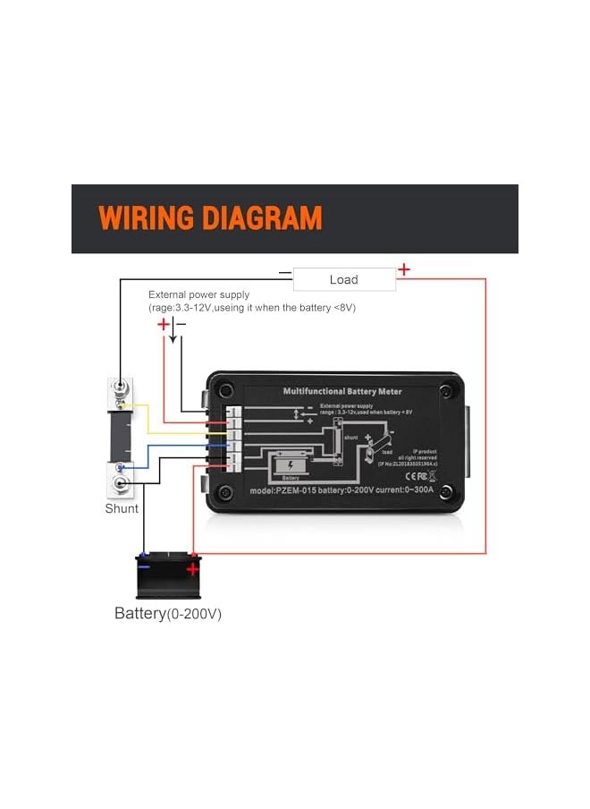PROMASS promass DC 9 in 1 Battery Monitor Meter with Shunt, 0-200V 0-100A LCD Display Digital Current Voltage Power Energy Meter, Easy Installation Multimeter Voltmeter Ammeter for Cars RV Solar System  - Image 3