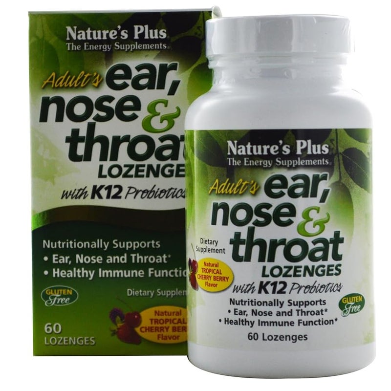 Natures Plus Adults Ear Nose Throat Lozenge with K12 Probiotics  60 Lozenges  Natural Tropical Cherry Berry Flavor  Supports Ear Nose and Throat and Immune Function  GlutenFree  30 Servings