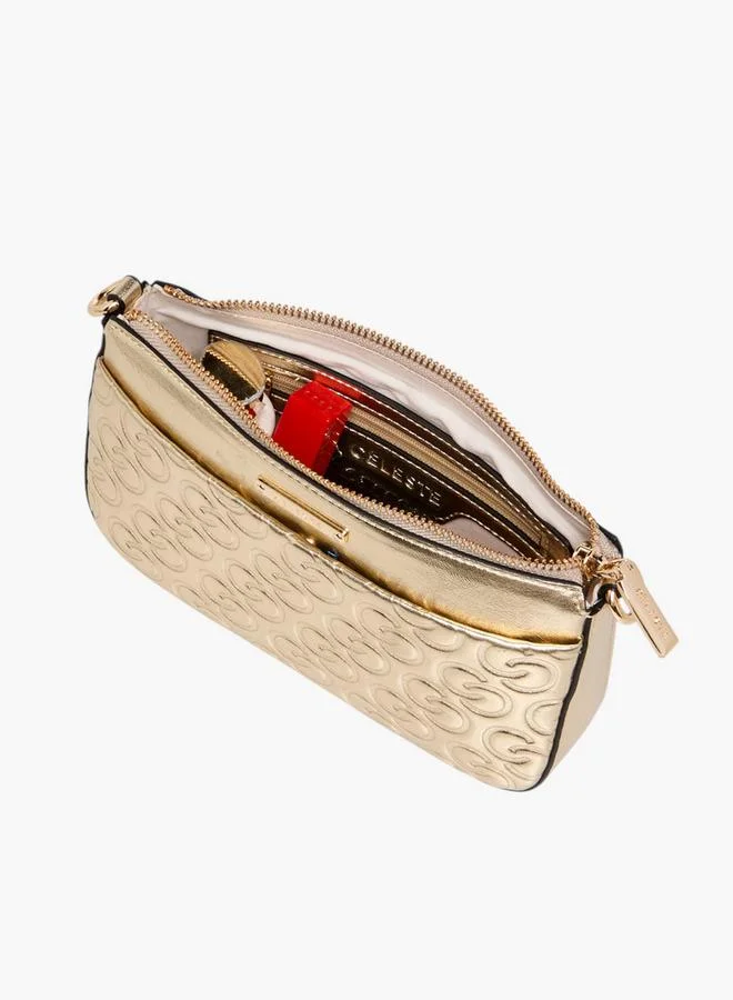 Celeste GOLD Monogram Embossed Crossbody Bag with Detachable Chain Strap for Women | Best Price UAE