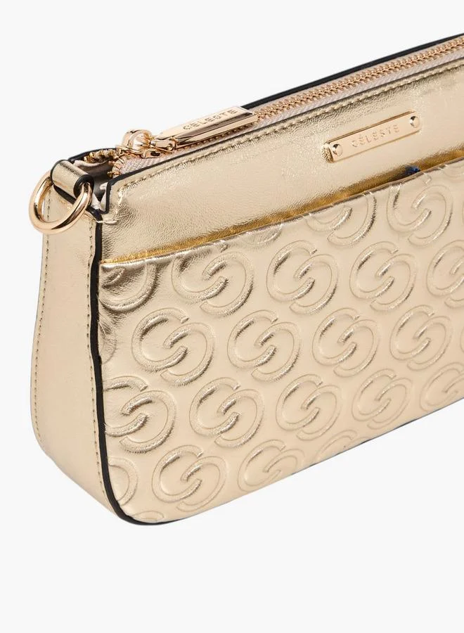 Celeste GOLD Monogram Embossed Crossbody Bag with Detachable Chain Strap for Women | Best Price UAE