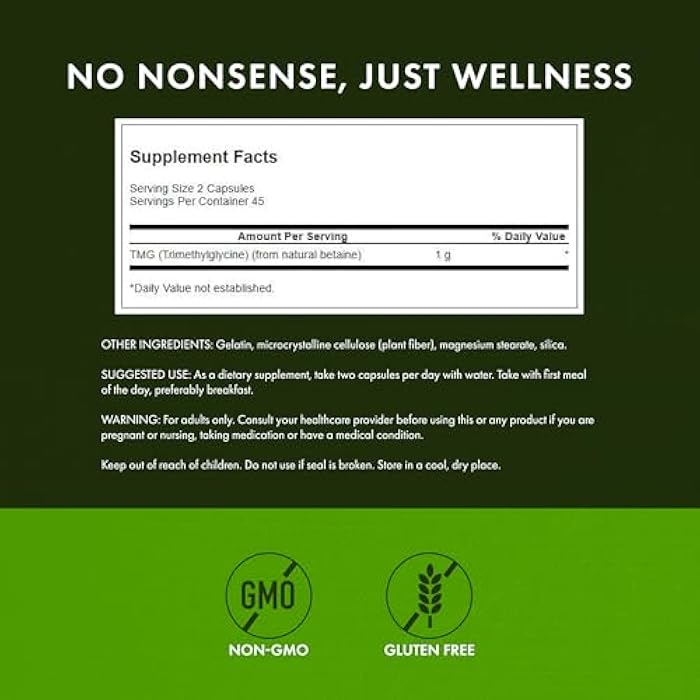 Swanson TMG Trimethylglycine - Amino Acid Supplement Promoting Healthy Liver Function & Heart Health Support - (90 Capsules, 500mg Each) - Image 3