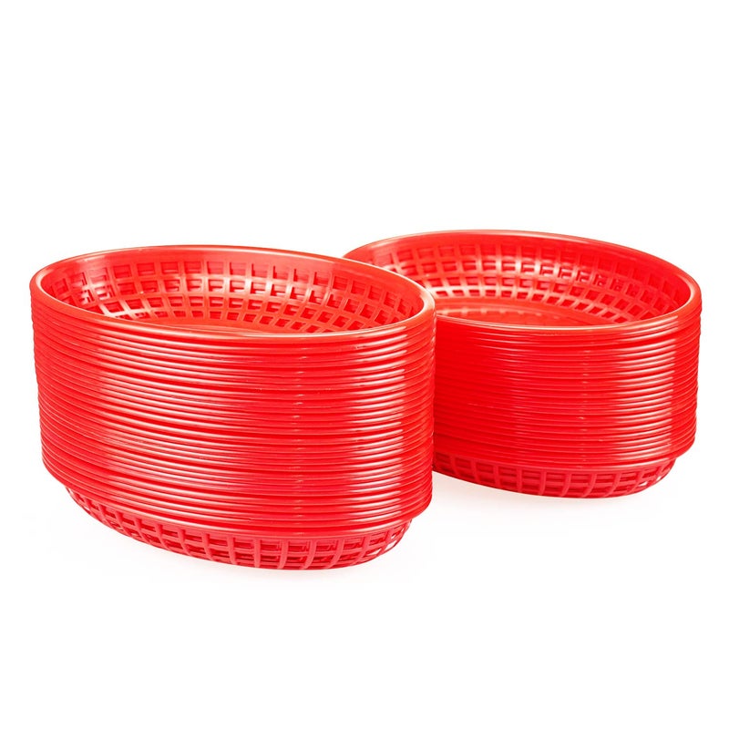 Kingrol 50 Pack Oval Fast Food Baskets, 8.9 x 5.6 x 1.5 Inch Plastic Storage Basket Bin for Home, Office, School, Picnic - Image 1