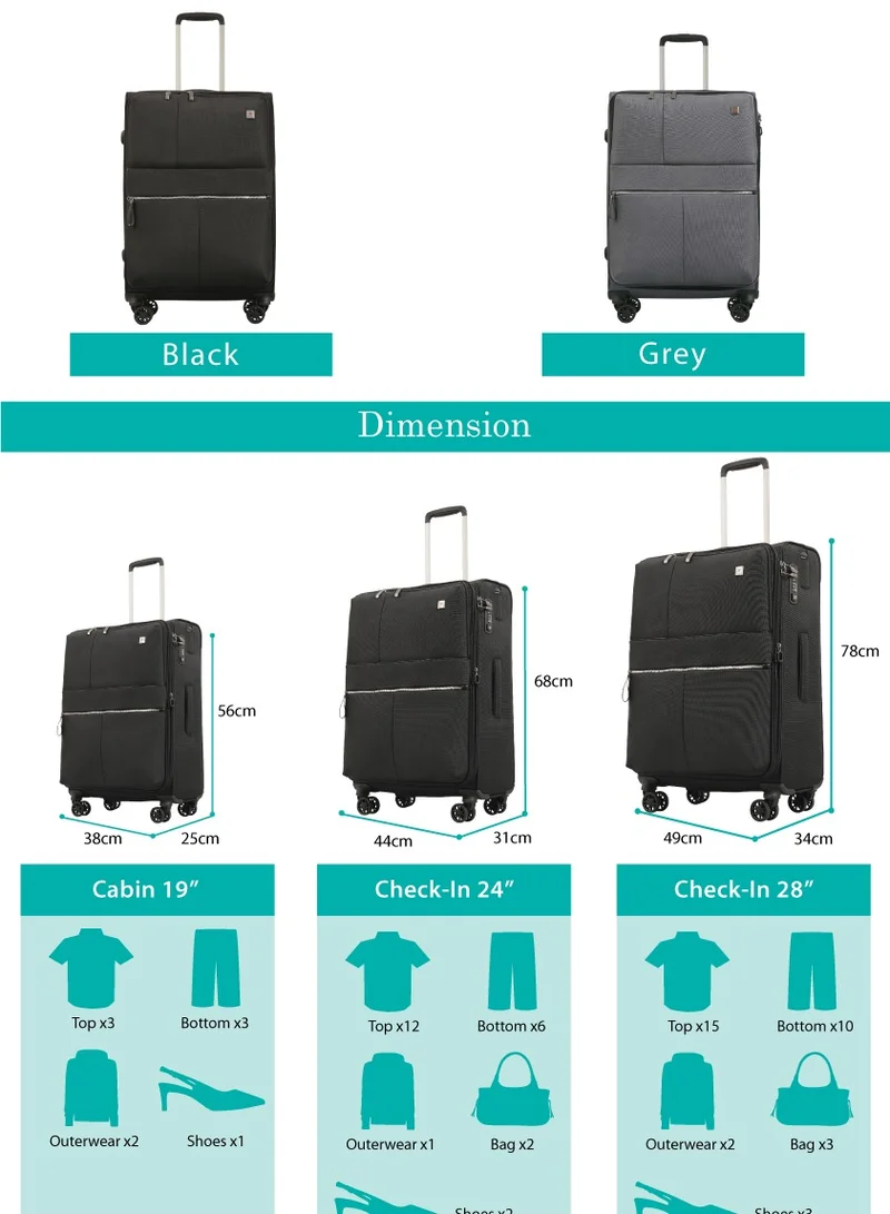 Echolac Echolac Relaxation Fabric Trolley 3Pc Set CT714A/3P Black