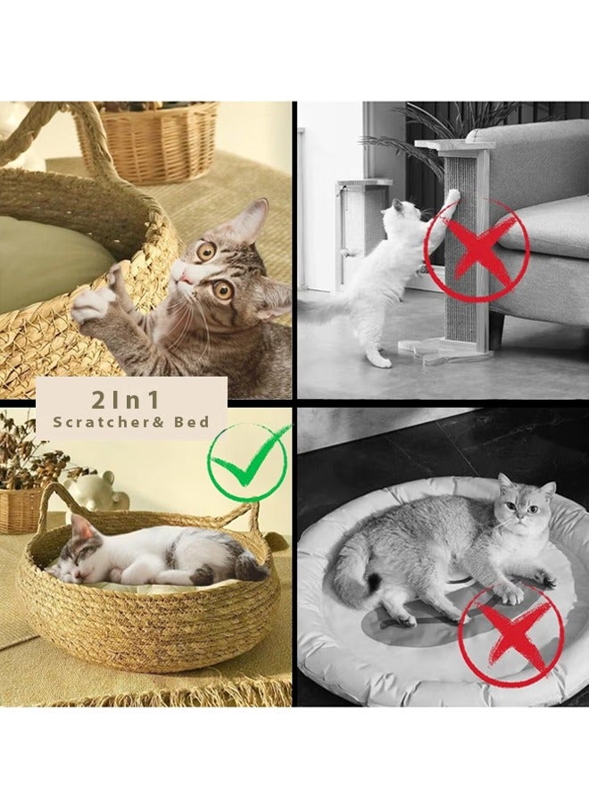 Cats HouseCats Resting Bed Four season universal grass woven cat nest Vine woven detachable and washable warm nest for cats Equipped with soft cushion 43x43x14 - Image 3