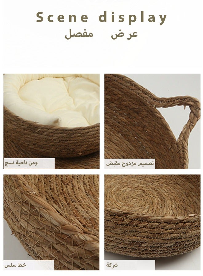 Cats HouseCats Resting Bed Four season universal grass woven cat nest Vine woven detachable and washable warm nest for cats Equipped with soft cushion 43x43x14 - Image 4