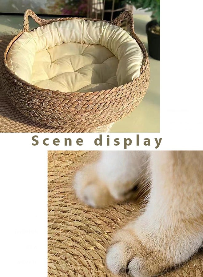 Cats HouseCats Resting Bed Four season universal grass woven cat nest Vine woven detachable and washable warm nest for cats Equipped with soft cushion 43x43x14 - Image 5