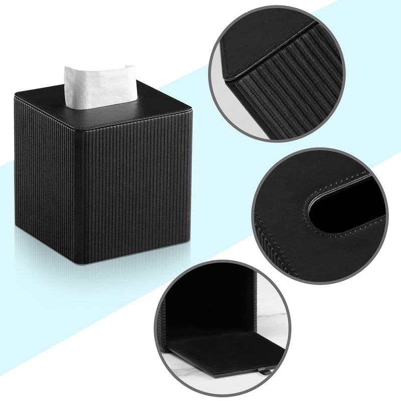 Cretkhp PU Leather Tissue Box Cover with Magnetic Closure, Modern Square Tissue Box Holder Decorative Organizer for Bathroom Vanity Countertop, Night Stands Bedroom Office Desk (Black) - Image 5