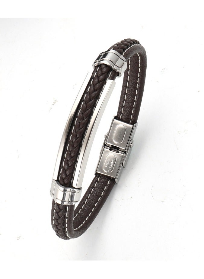 Mark Fairwhale New Trendy Men's Leather Bracelet Multi-Layer Leather Bracelet Titanium Steel Accessory  - Image 1