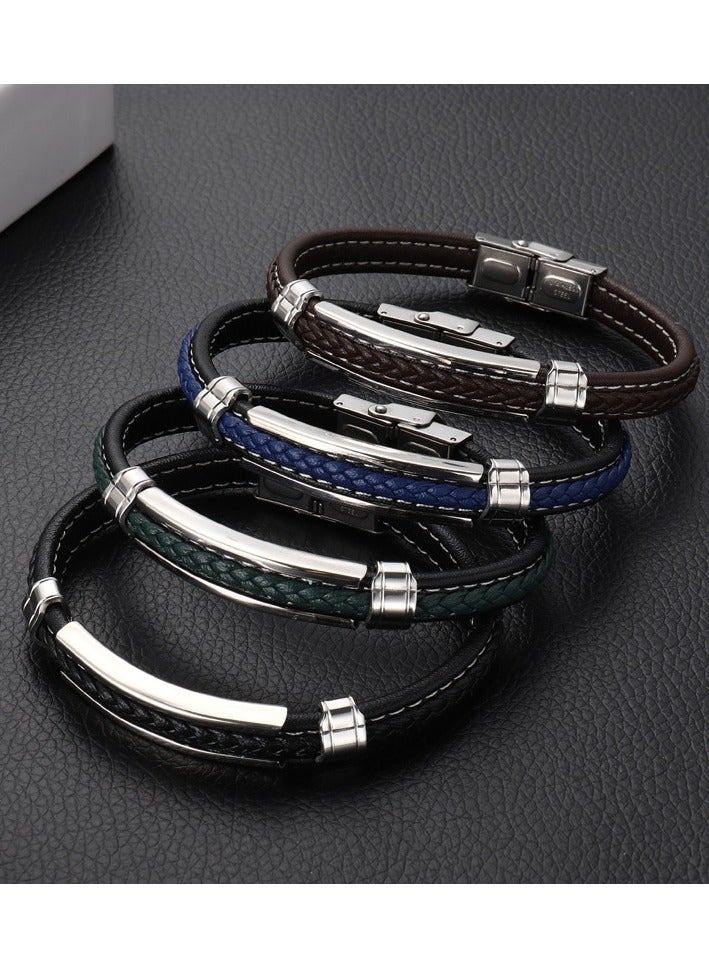 Mark Fairwhale New Trendy Men's Leather Bracelet Multi-Layer Leather Bracelet Titanium Steel Accessory  - Image 2
