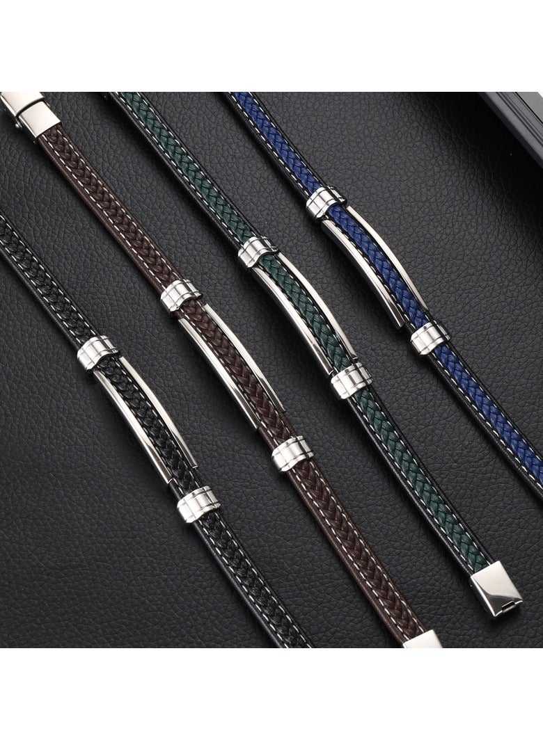 Mark Fairwhale New Trendy Men's Leather Bracelet Multi-Layer Leather Bracelet Titanium Steel Accessory  - Image 4