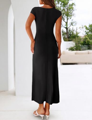 MEROKEETY Women's 2026 Summer Elegant Bodycon Maxi Dress Cowl Neck Cocktail Wedding Guest Formal Long Dresses, Black, Small - Image 4