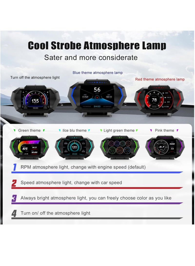 HUD Heads Up Display for Car, OBD+GPS Multi-Data Monitor Digital Speedometer, Overspeed Alarm, RPM, Water Temperature, Turbo Pressure Smart Gauge for Most Vehicles After 2008 — Supports Arabic Language - Image 4