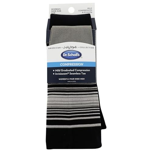 Dr. Scholl's Womens Graduated Compression Knee High - 1 & 2 Pair Packs Energizing Comfort And Fatigue Relief Sock, Black Solid/Gray Stripe, 4-10 US - Image 4