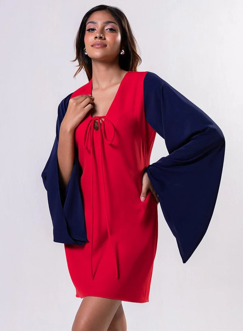 Zigzag  Flared Sleeve Mini Red Dress for Women | Best Price UAE