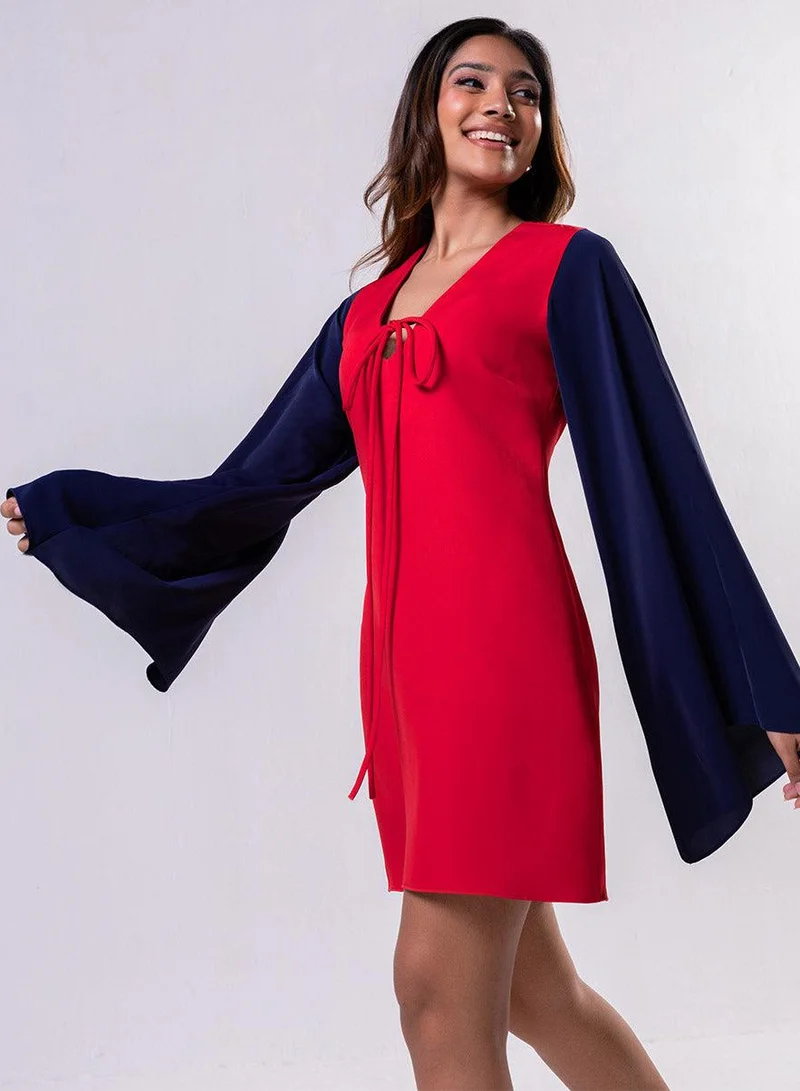 Zigzag  Flared Sleeve Mini Red Dress for Women | Best Price UAE