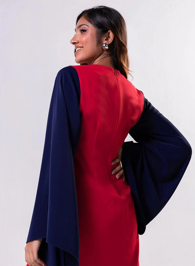 Zigzag  Flared Sleeve Mini Red Dress for Women | Best Price UAE