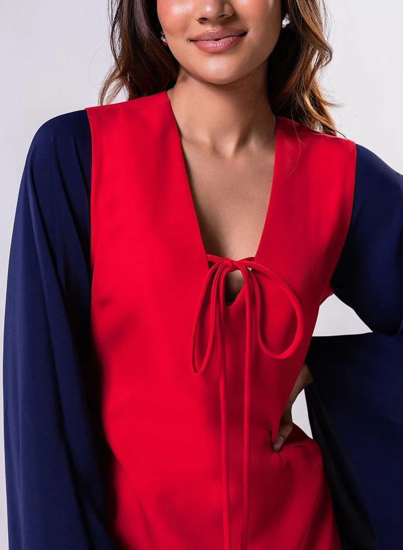 Zigzag  Flared Sleeve Mini Red Dress for Women | Best Price UAE