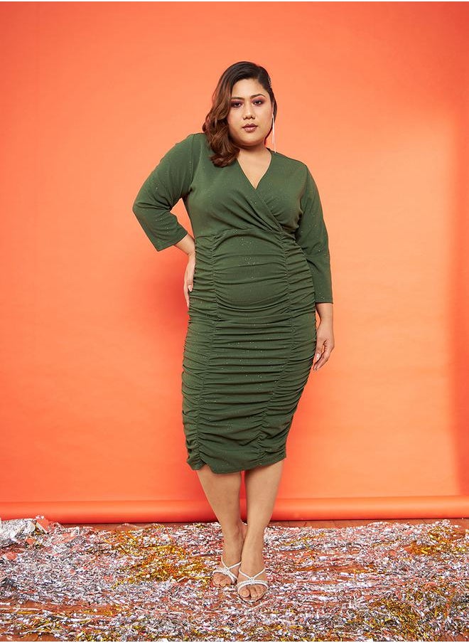 SASSAFRAS - Glitter Ruched Detail Bodycon Slit Midi Dress by Styli - Image 1